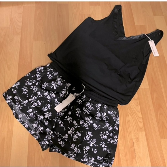 Loungewear -Black Floral Tank Top and Shorts Set from Bare Necessities; Size M - Picture 1 of 5